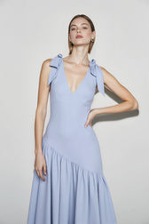 Elegant Bow Strap Fitted Flared Sleeveless Party Dress