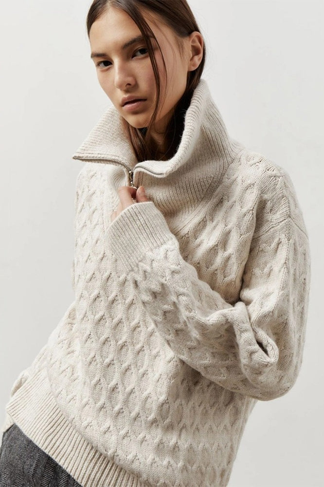 High Neck Half Zip Knit Sweater