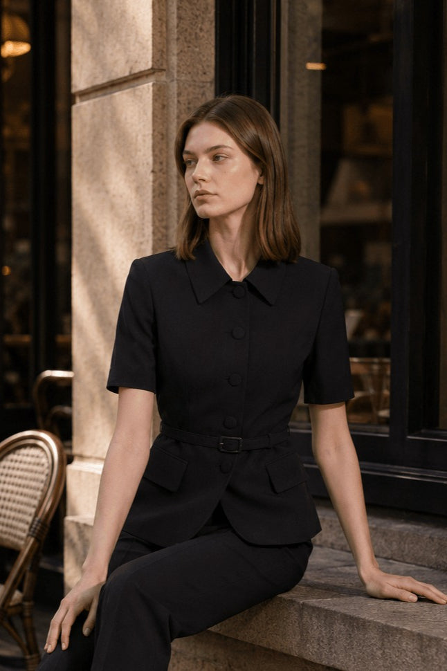 Square Neck Slim Fitted Two Piece Work Set