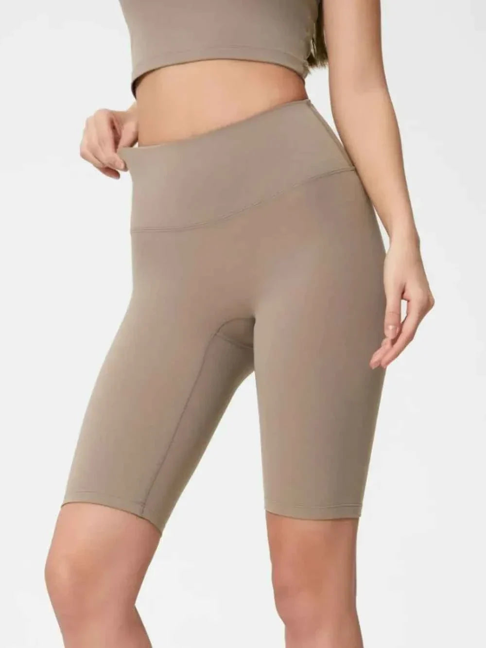 High Waist Wide Waistband Knee Length Active Biker Shorts 17