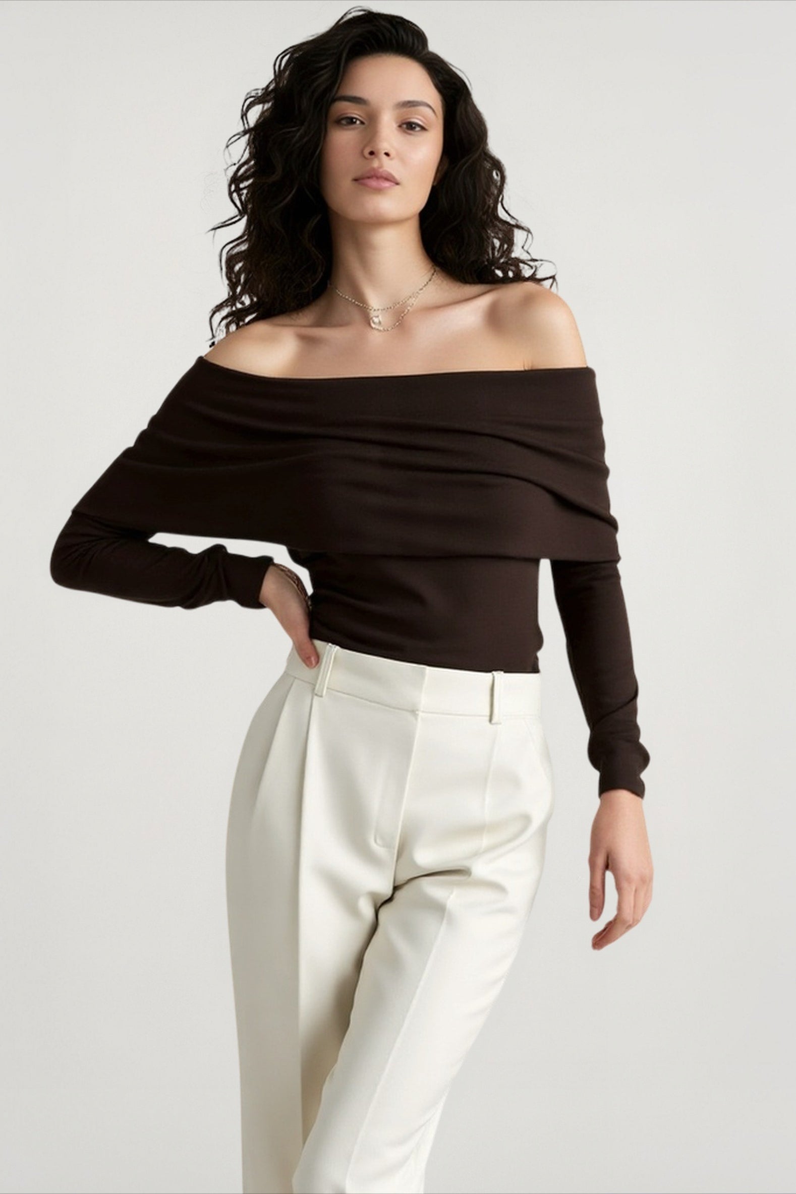 Off Shoulder Slim Knit Sweater