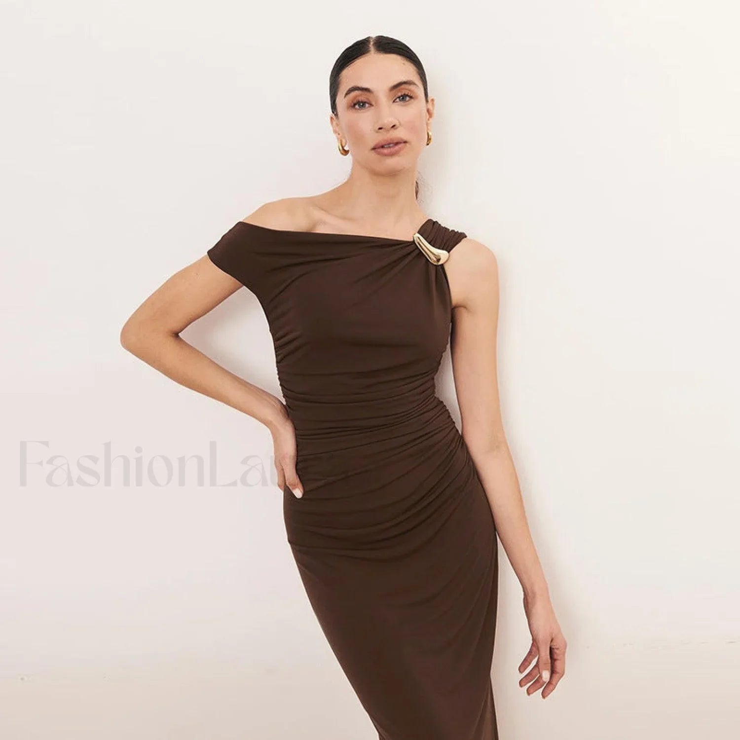 Diagonal Collar High Waist Slim Fit Hip-Wrapped Maxi Dress