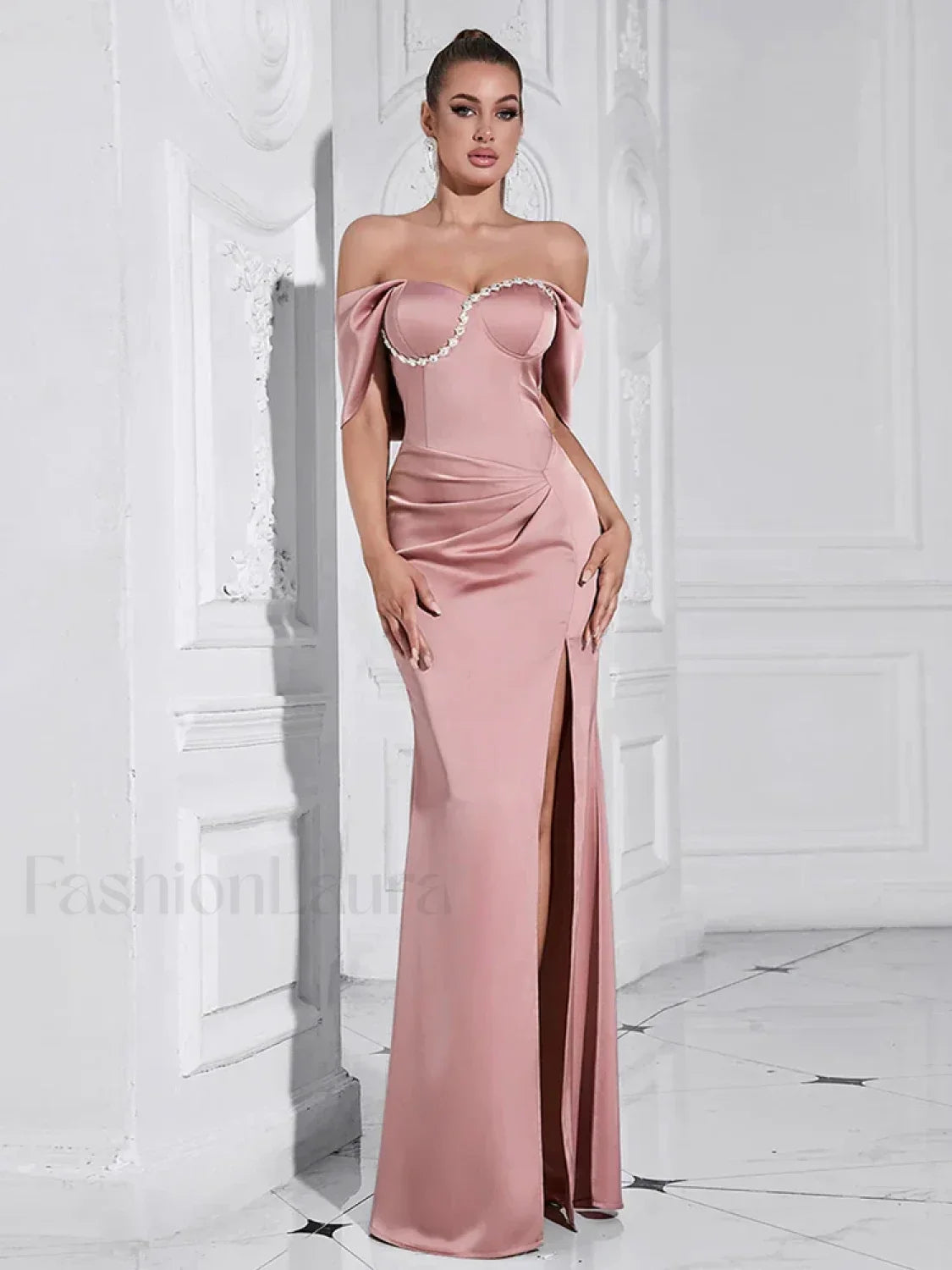 Diamond Pleated Split Maxi Dress