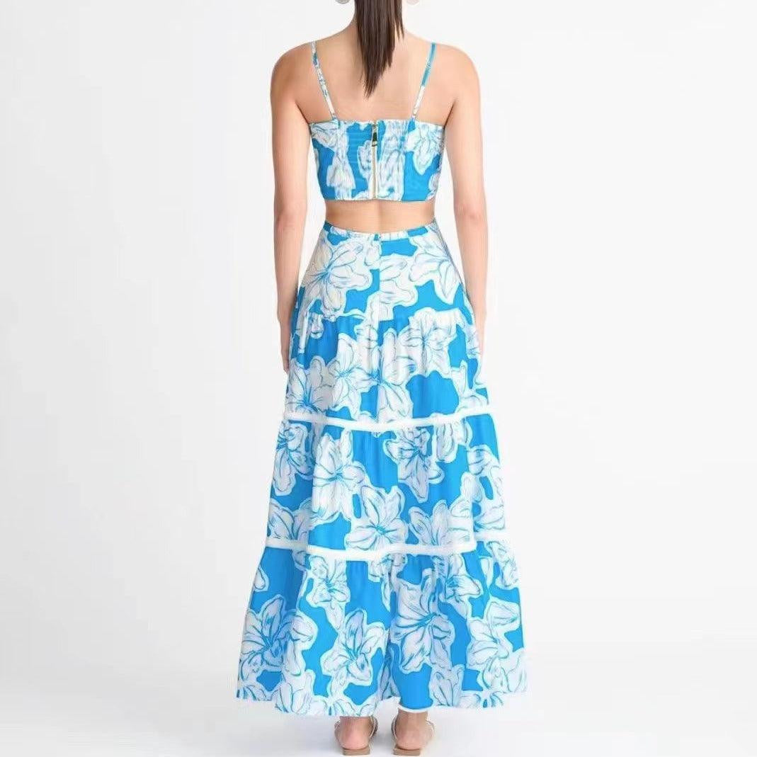Diane Spaghetti Strap Hollow Out Aloha Print Maxi Dress