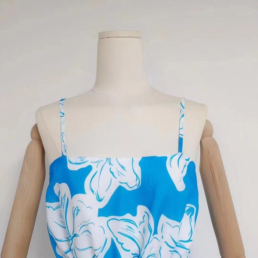 Diane Spaghetti Strap Hollow Out Aloha Print Maxi Dress