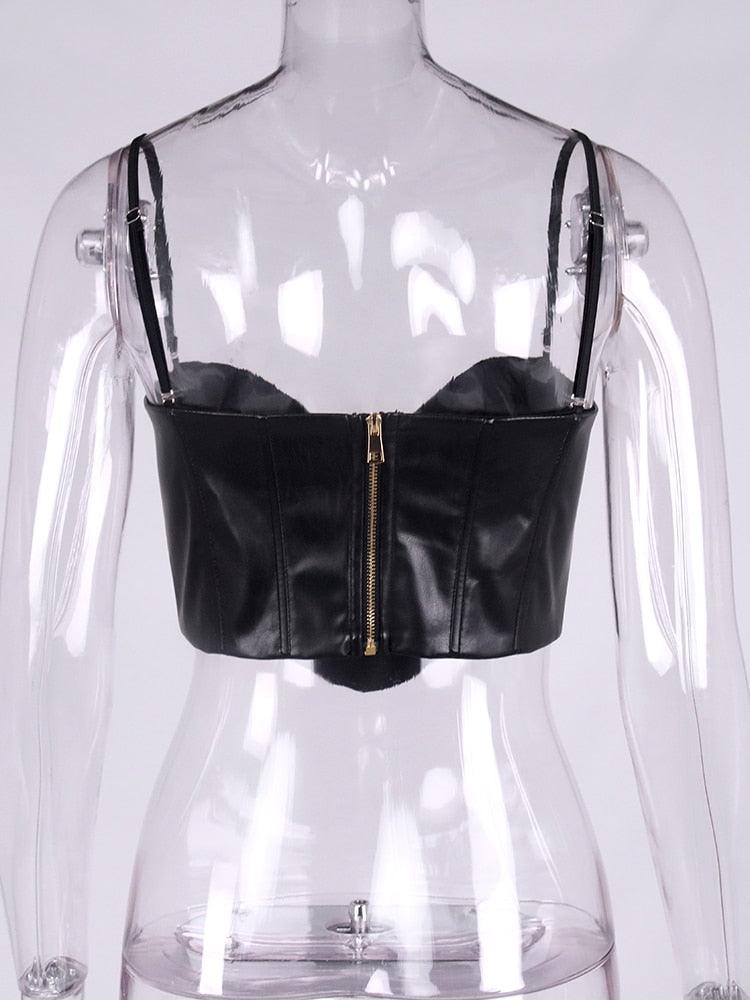 Dimples Notched Leather Cami Top