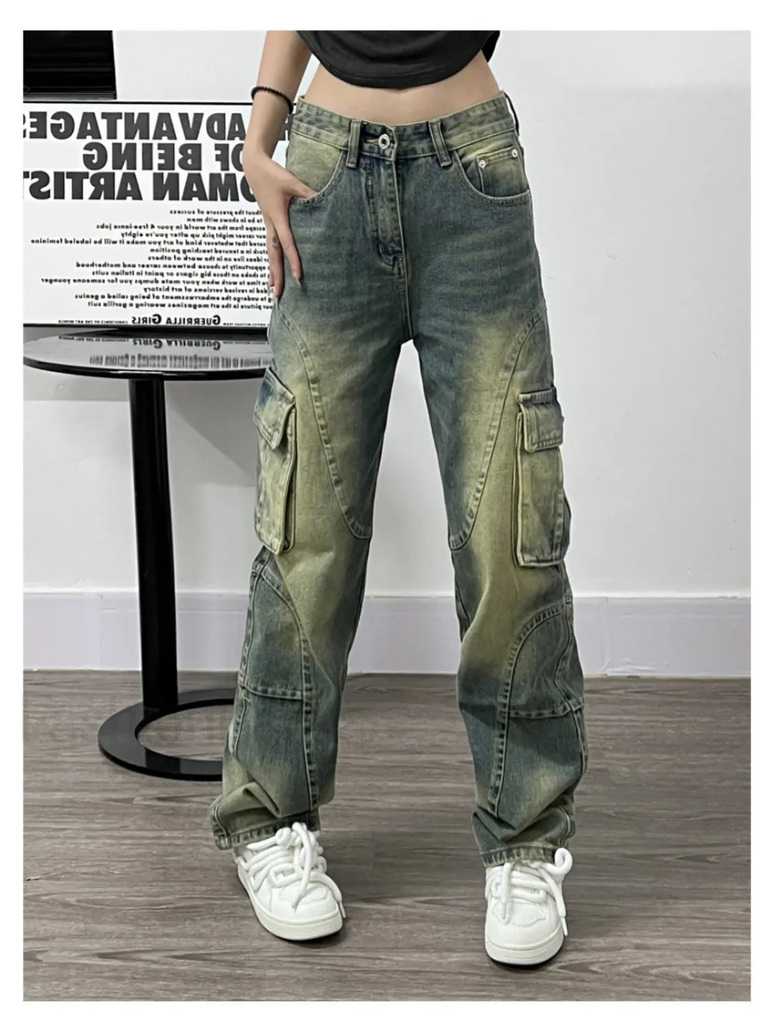 Distressed Big Graceful Pocket Cargo Jeans
