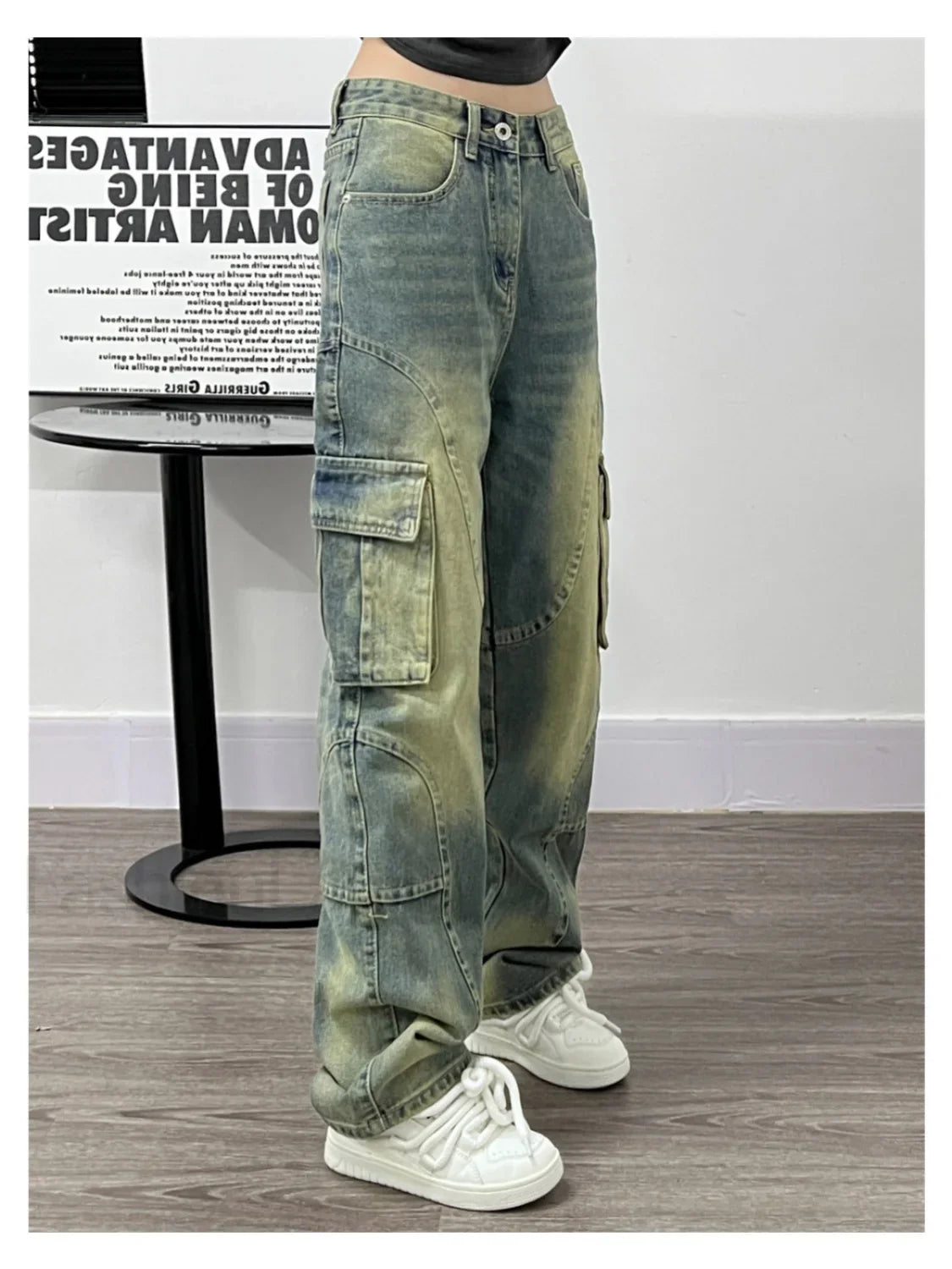 Distressed Big Graceful Pocket Cargo Jeans