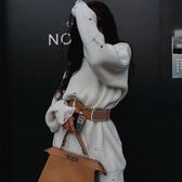 Distressed Trim Pullover Sweater Modern Mini Dress - Rose L / White Dresses