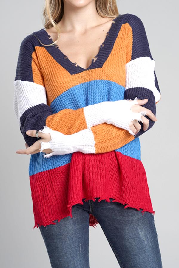 Distressed Versatile Sweater - Light Blue