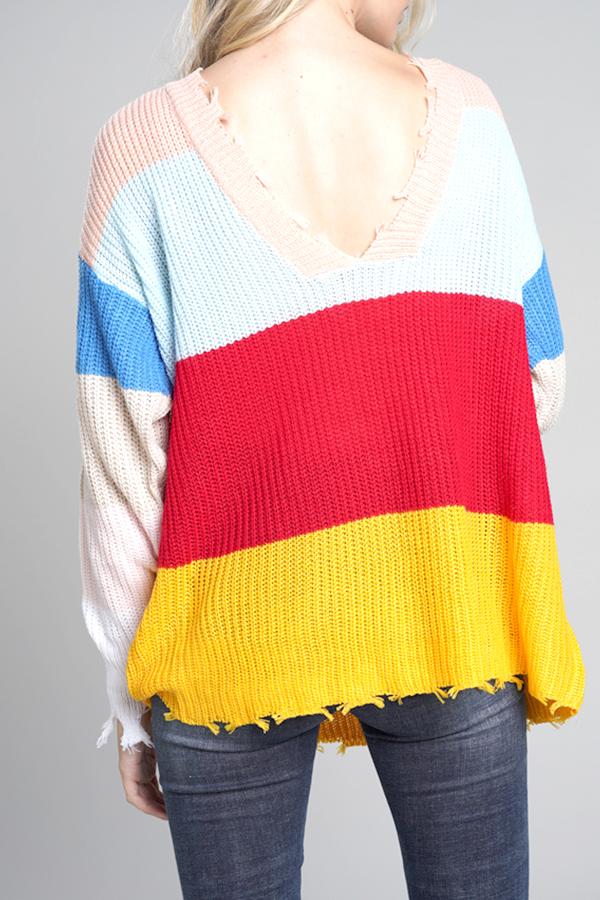 Distressed Versatile Sweater - Light Blue