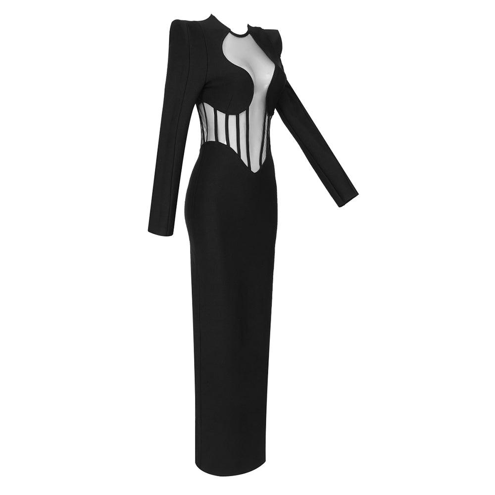 Dixie Long Sleeve Mesh Front Maxi Dress