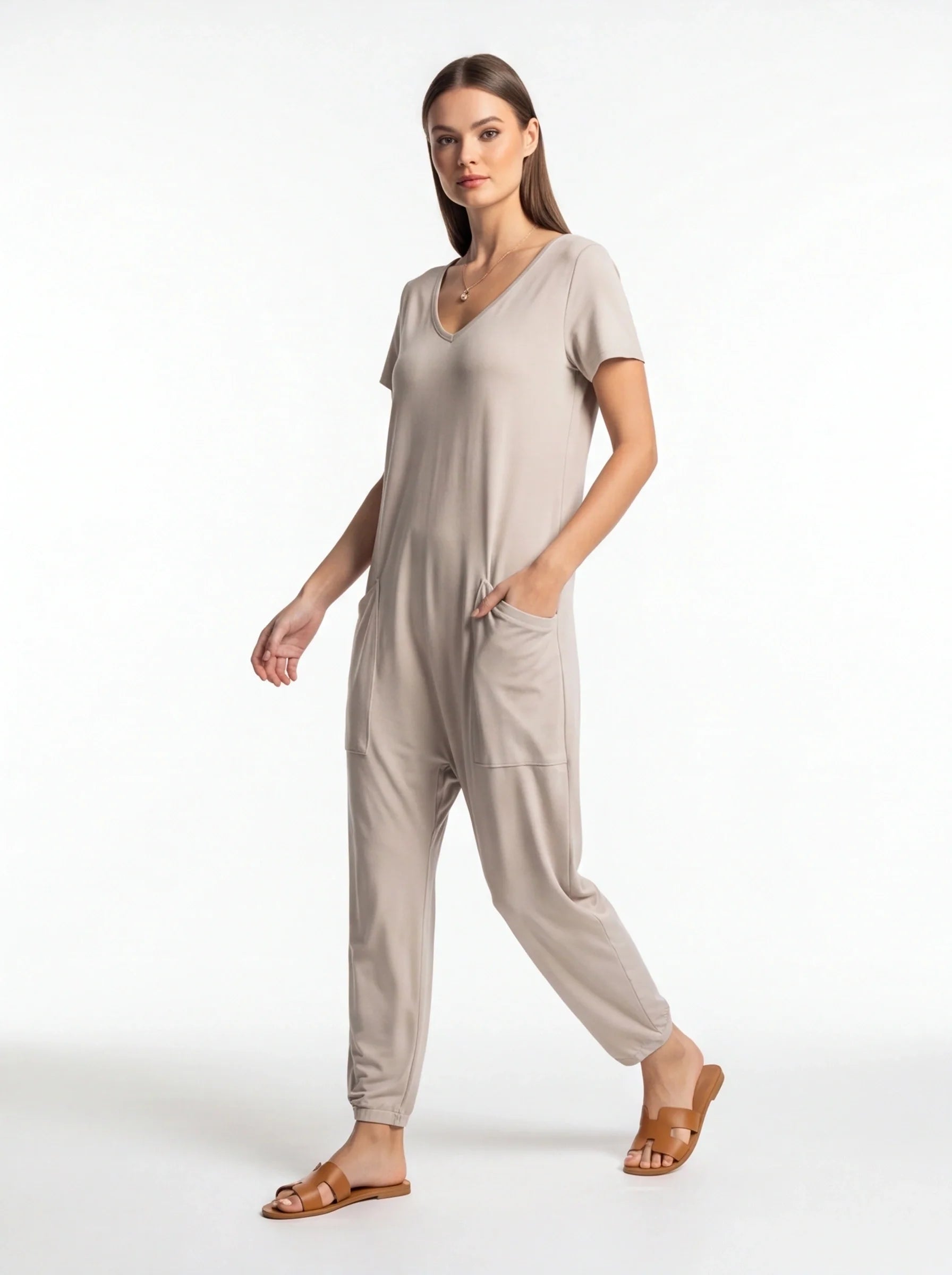 Cozy Casual Jumpsuit for Women with Adjustable Straps and Pockets - Jamota