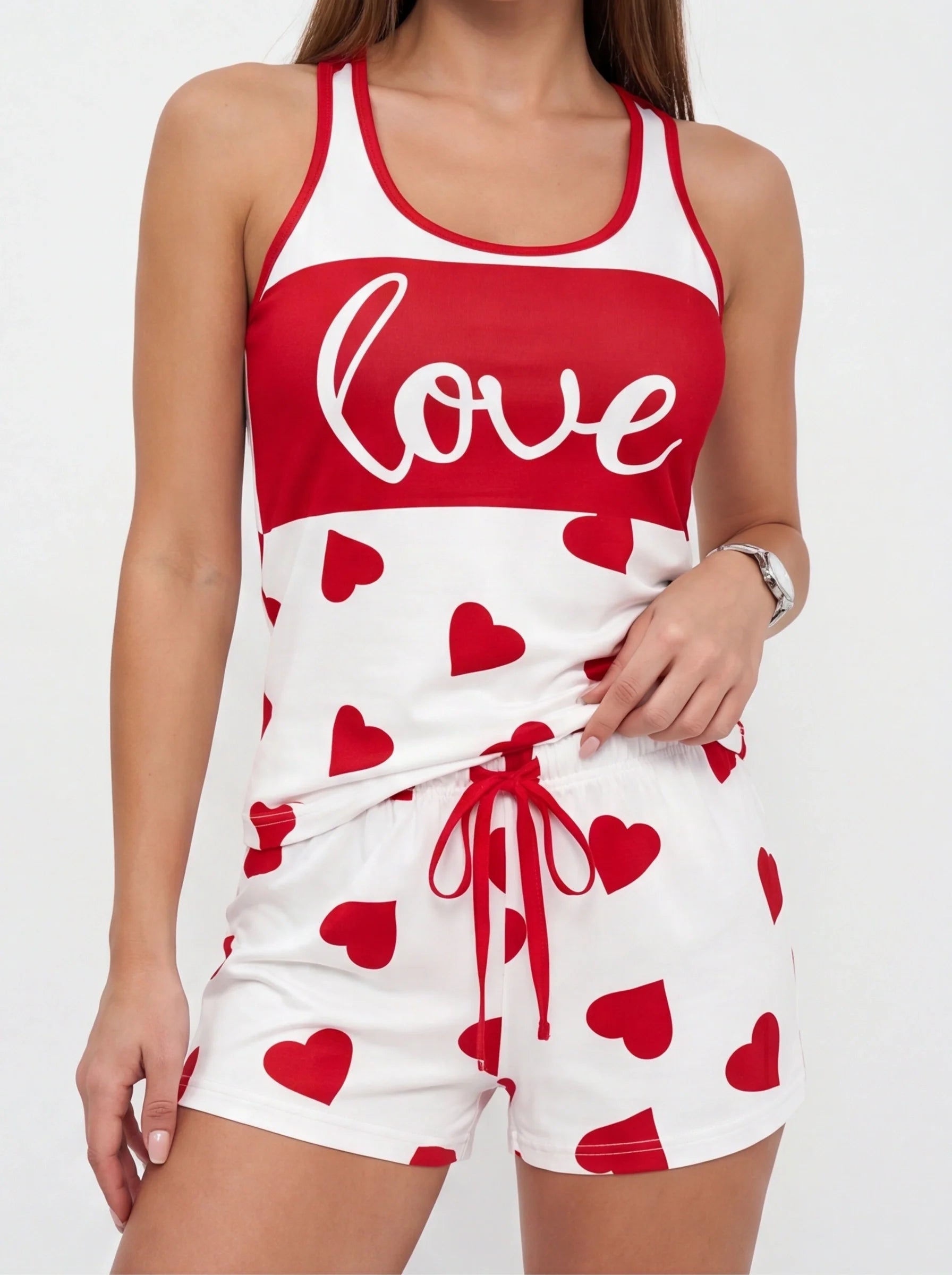 Cozy Heart Print Pajama Set | Soft Fabric & Adjustable Drawstring Wais
