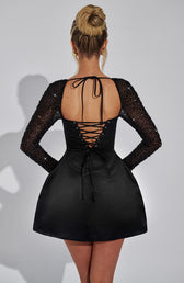 Sequin Square Neck Long Sleeve Fit and Flare Mini Dress 5