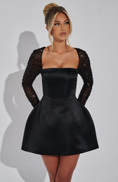 Sequin Square Neck Long Sleeve Fit and Flare Mini Dress 4