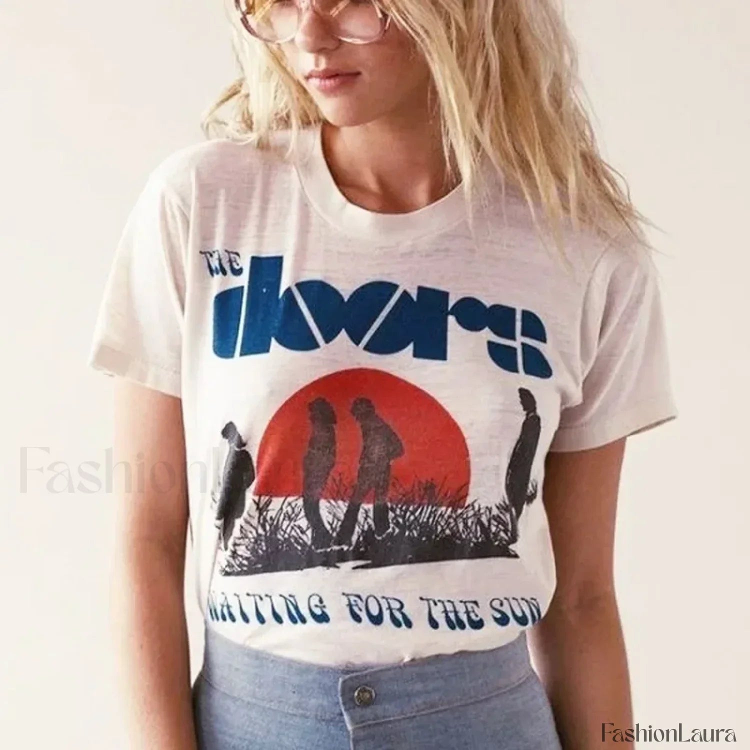 Doors Sun Print Kawaii Vintage Aesthetic T-Shirt