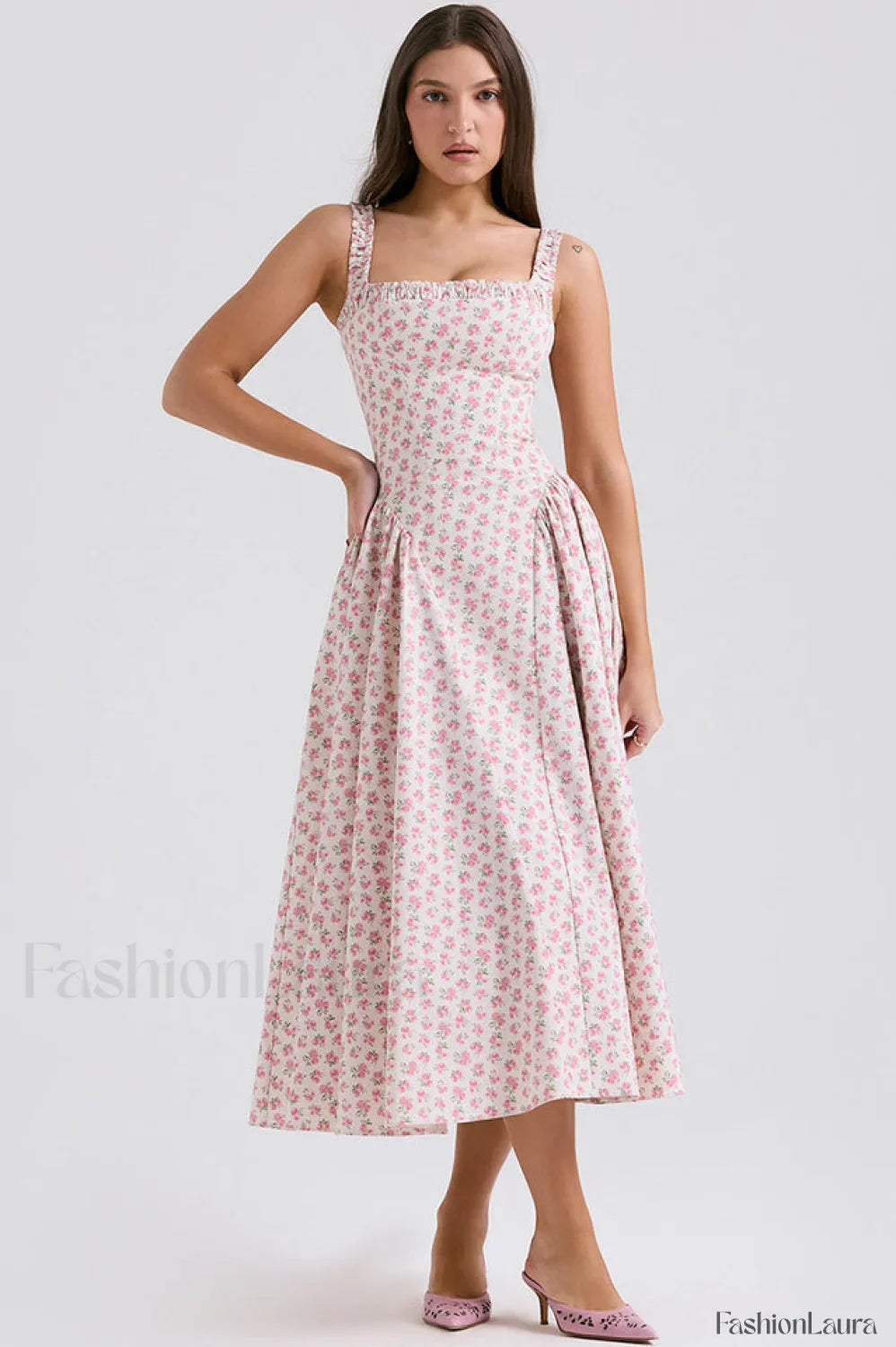 Dorothy White Stylish Rosebud Print Sundress