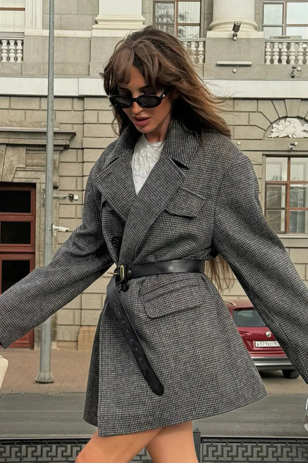 Double Breasted Wool Blazer Coat Grey / S