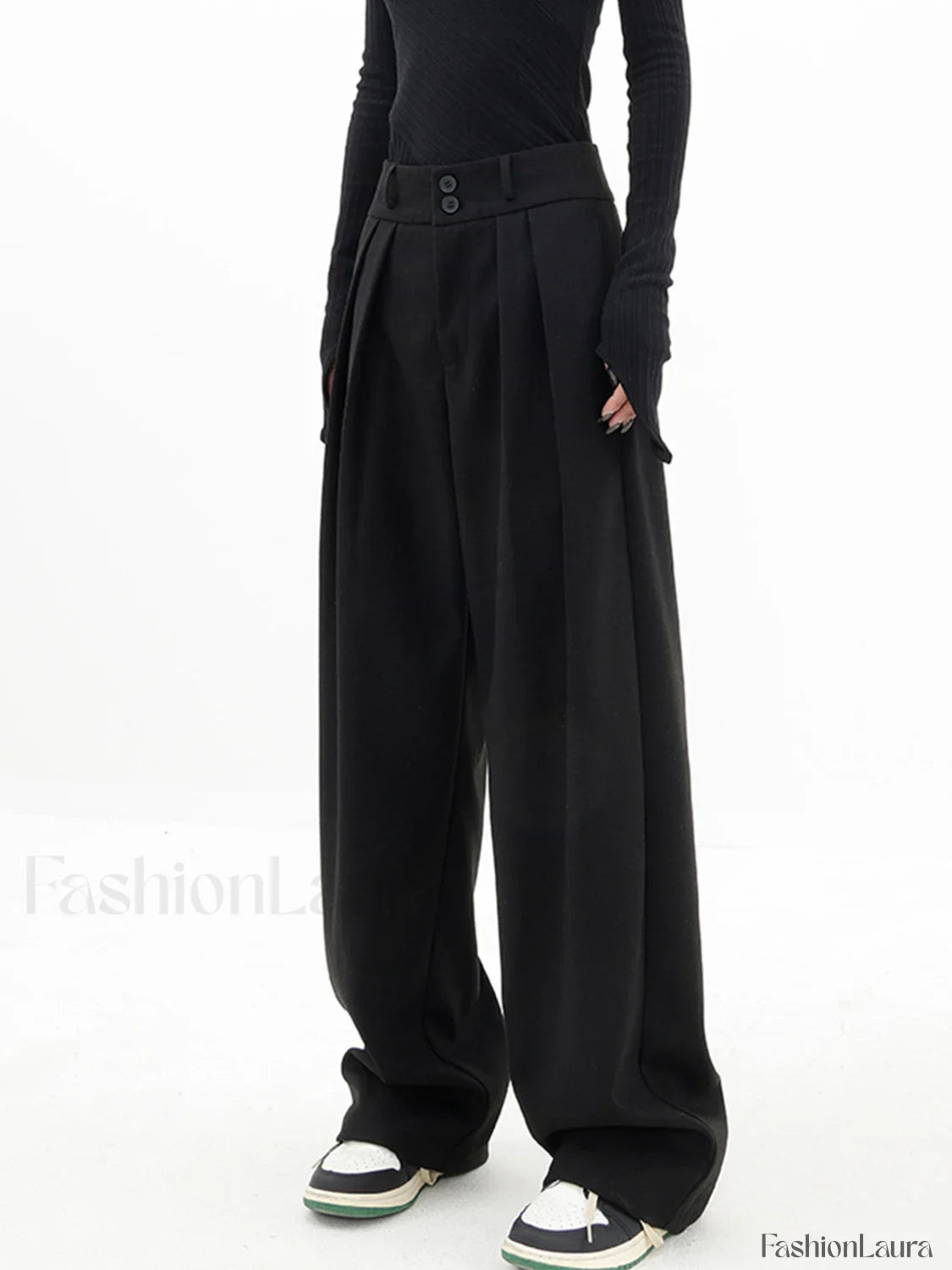 Double Buttons Wide Trendy Leg Dress Pants