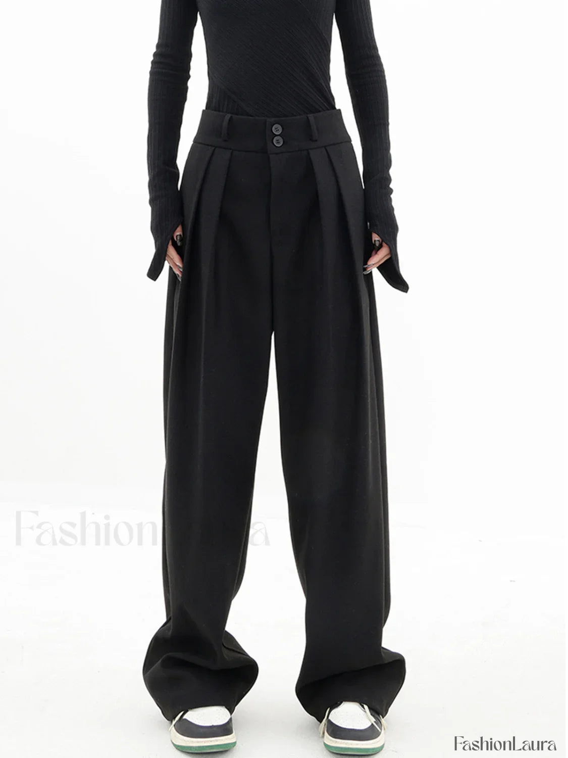 Double Buttons Wide Trendy Leg Dress Pants