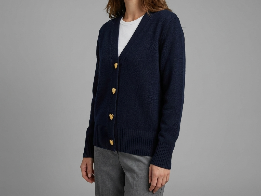 V-Neck Heart Button Front Knit Cardigan