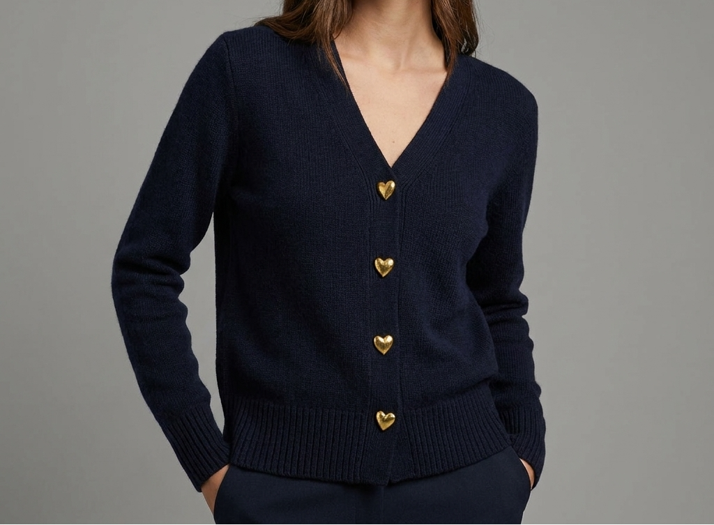 V-Neck Heart Button Front Knit Cardigan