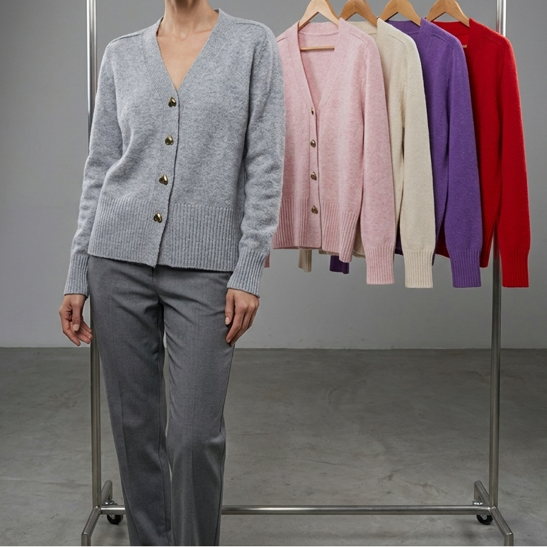 V-Neck Heart Button Front Knit Cardigan