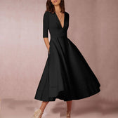 Deep V-Neck Half Sleeve Fit and Flare Midi Dress 9