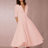 Deep V-Neck Half Sleeve Fit and Flare Midi Dress 10