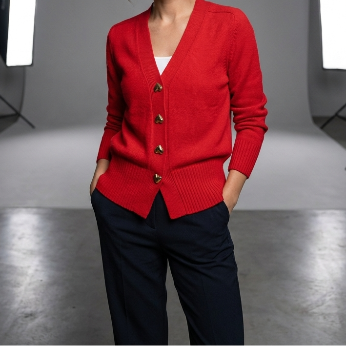 V-Neck Heart Button Front Knit Cardigan
