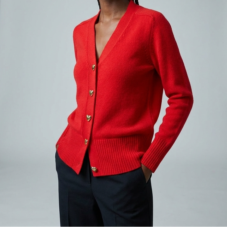 V-Neck Heart Button Front Knit Cardigan