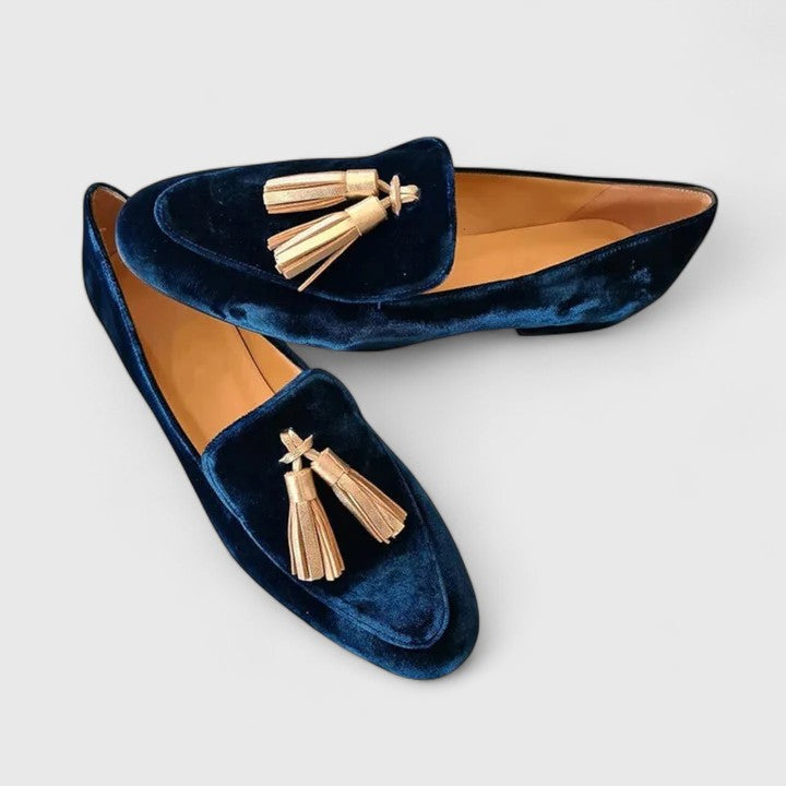 Velvet Tassel Almond Toe Slip On Loafers