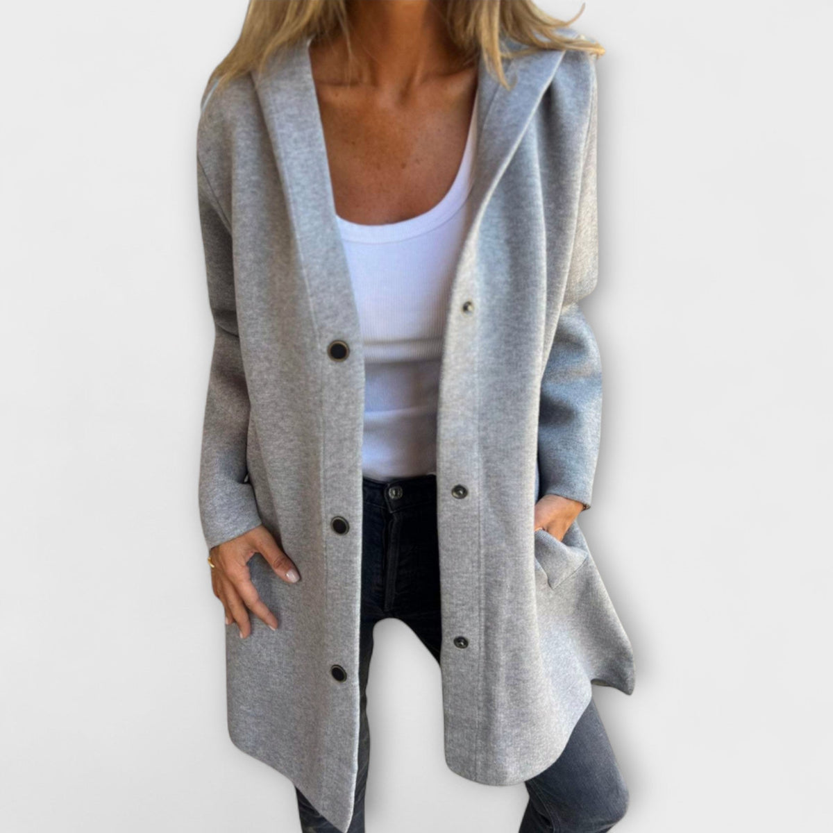 Hooded Button Front Longline Knit Coat