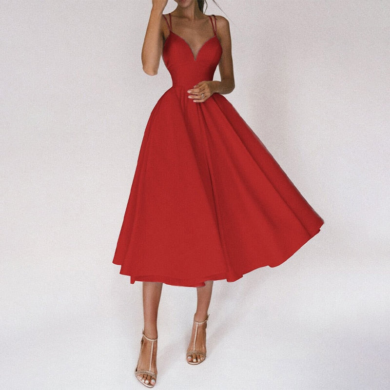 Yessica Elevated Dress with V Neck and Straps Evening Wear Edit