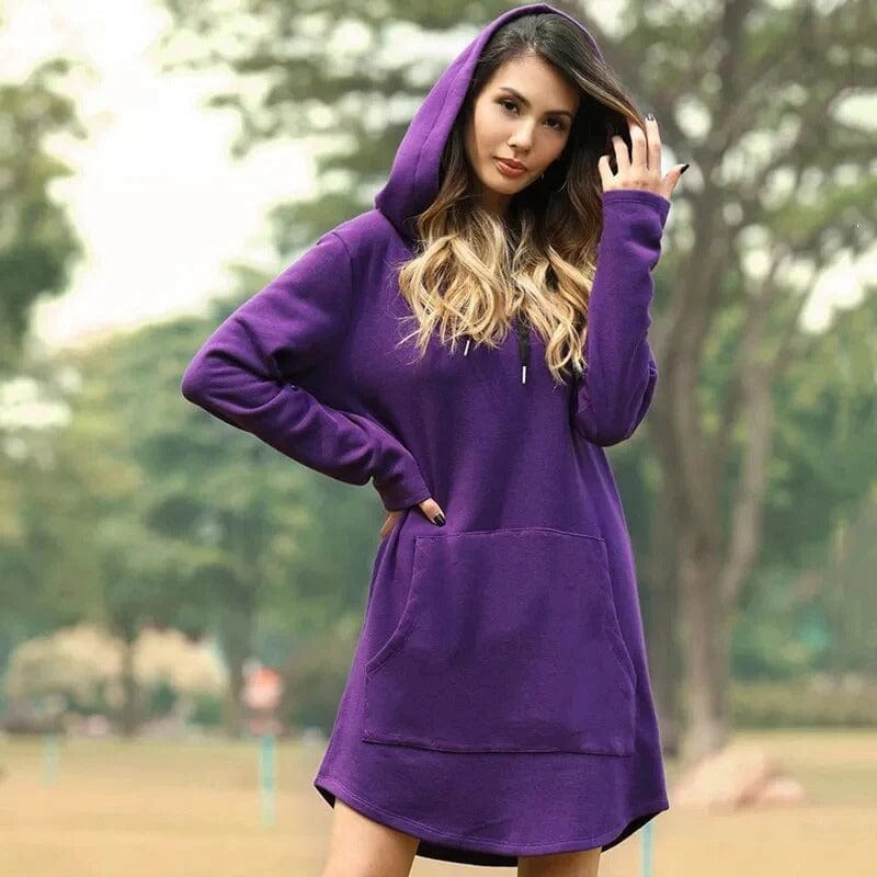 Monica Womens Hooded Sweater Dress with Relaxed Fit and Streetwear Style