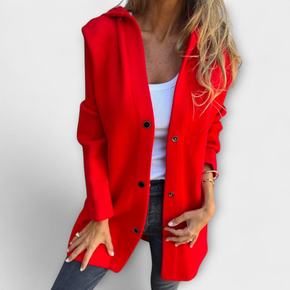 Hooded Button Front Longline Knit Coat