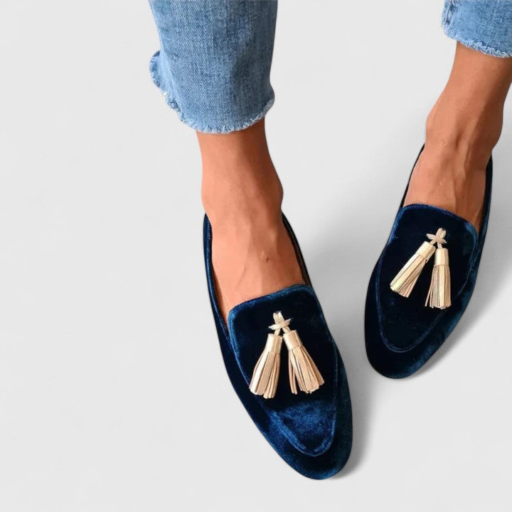 Pointed Toe Tassel Velvet Slip On Loafers