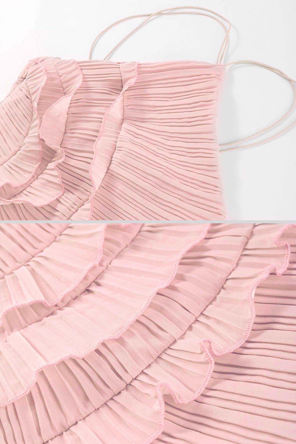Pleated Halter Neck Rosette Cascading Ruffle Asymmetric Hem Midi Dress 11