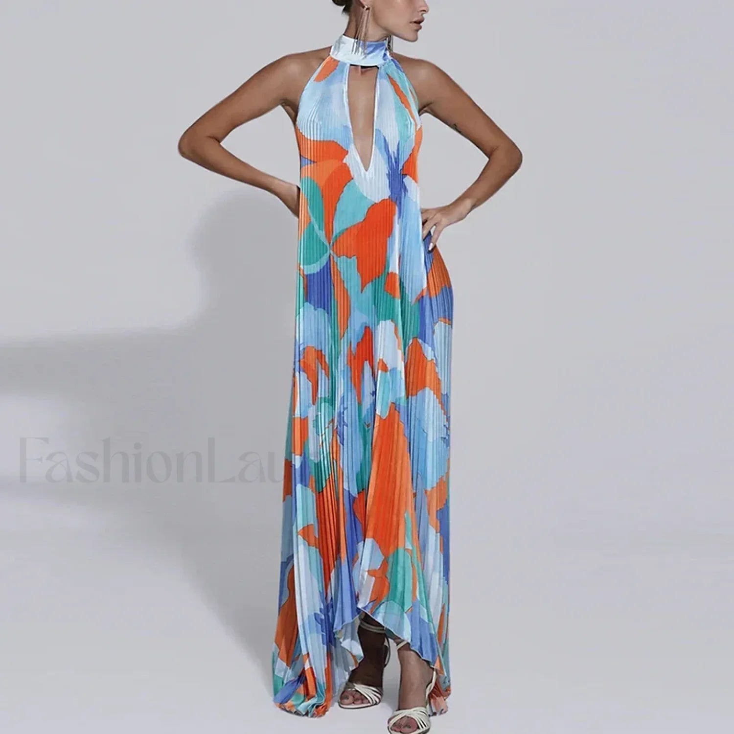 Draped Ethnic Hem Printed Maxi Dress blue 1 / S