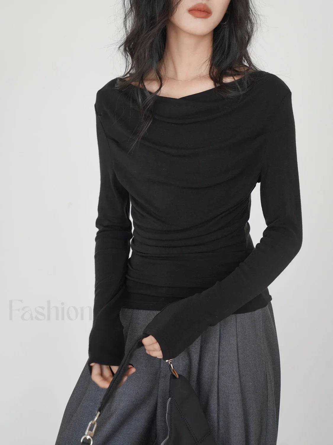 Draped Long Graceful Sleeve Slinky Shirt