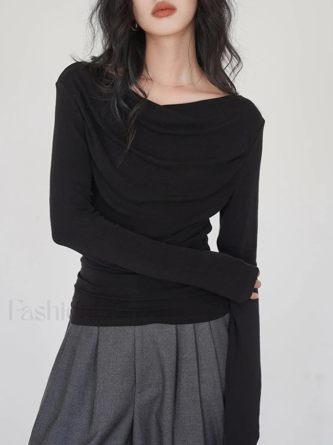 Draped Long Graceful Sleeve Slinky Shirt
