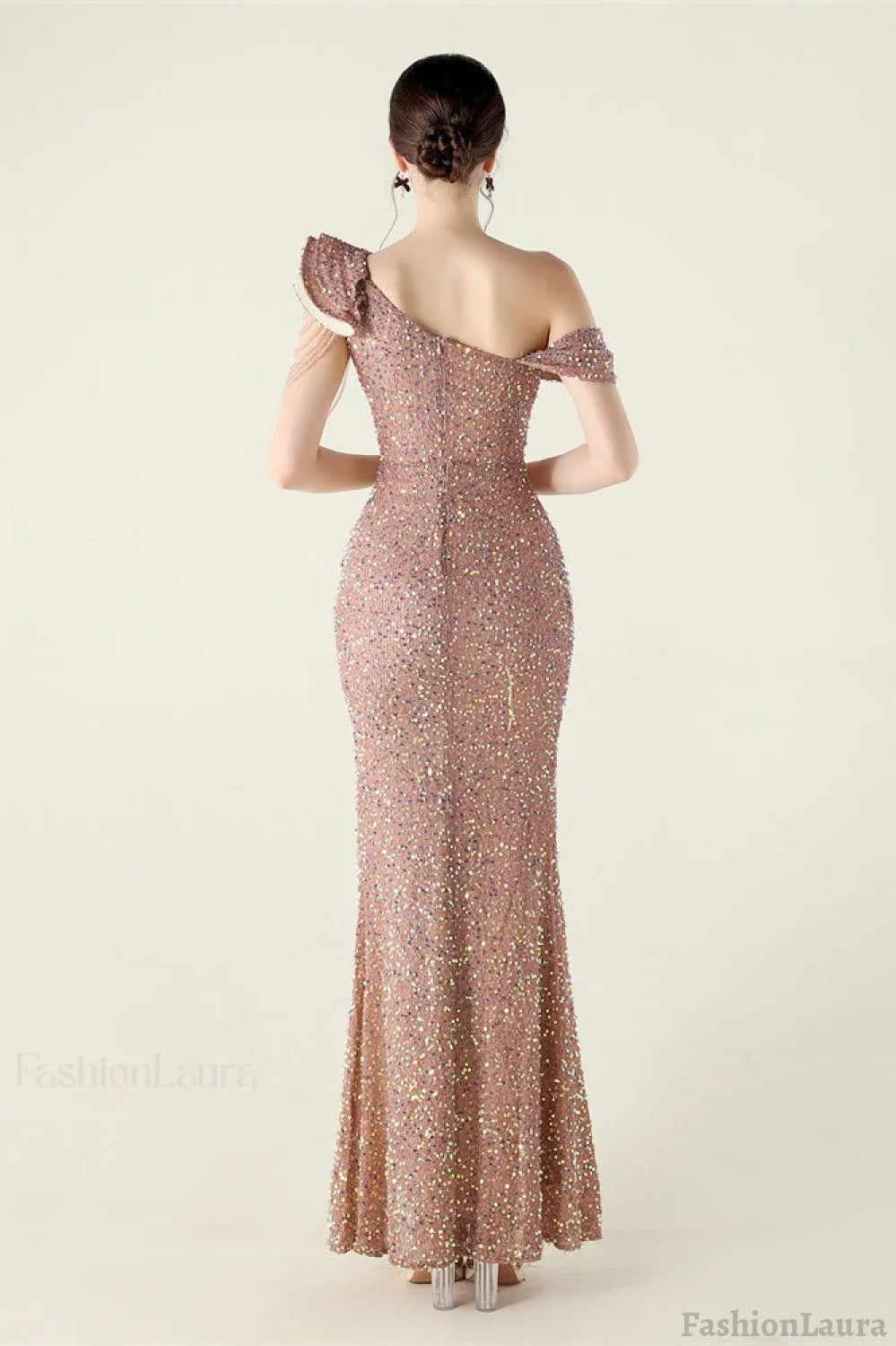 Draped One Shoulder Ruffle Formal Dress