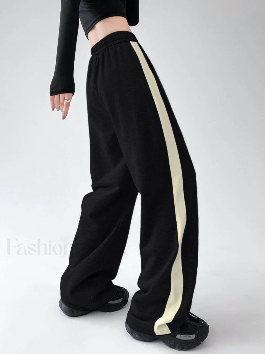 Drawstring Contrast Trim Trendy Wide Leg Sweatpants