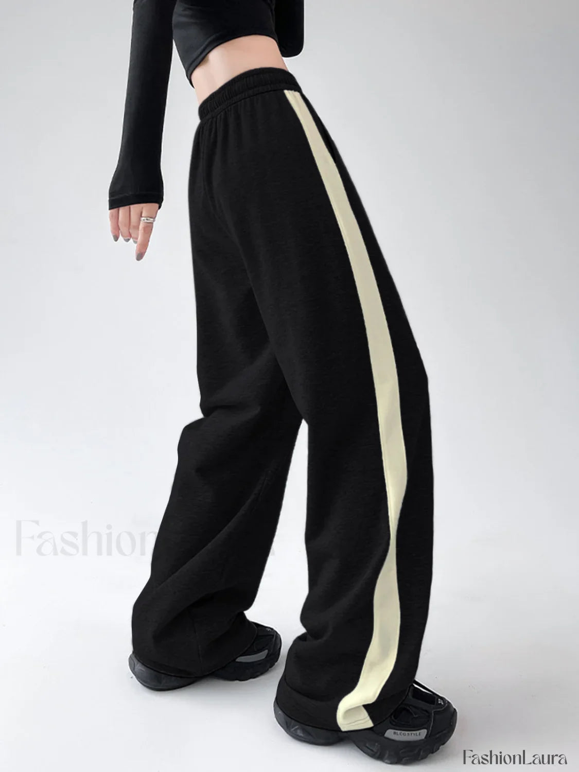 Drawstring Contrast Trim Wide Leg Sweatpants