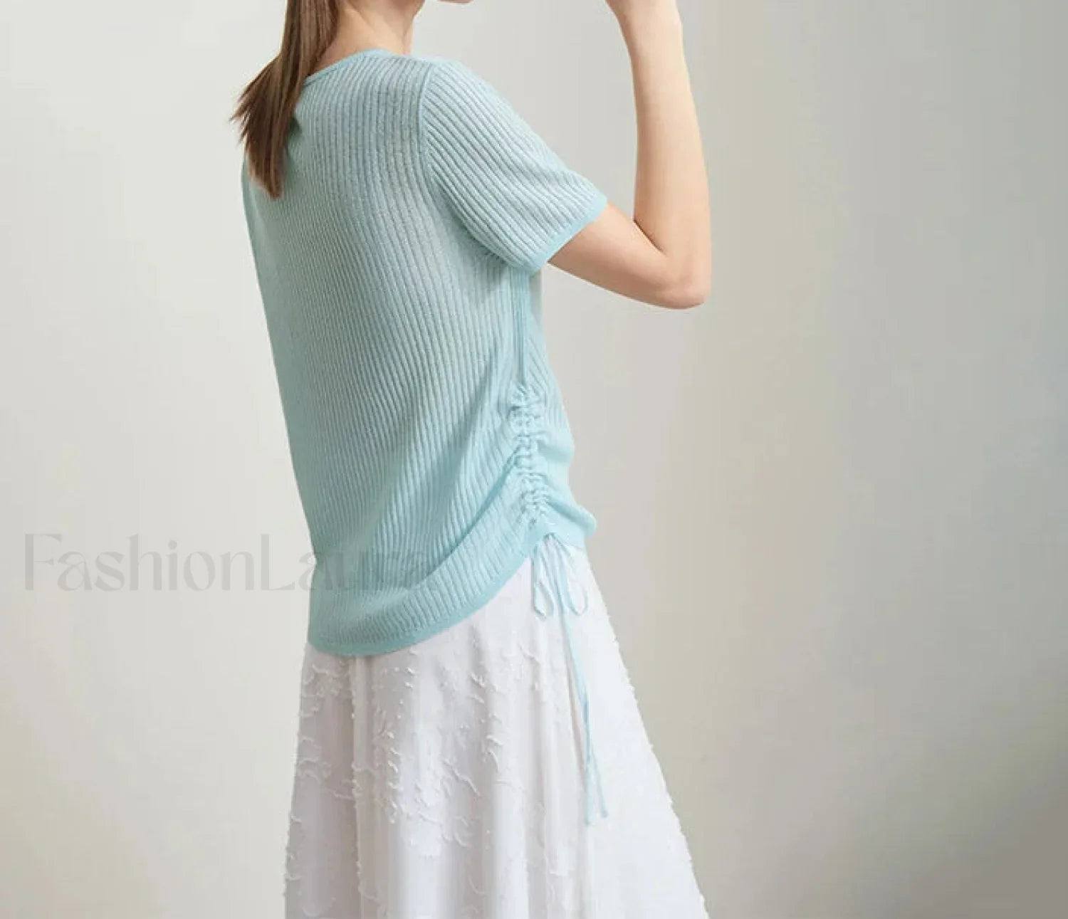 Drawstring Round Neck T Shirt Sky Blue / S