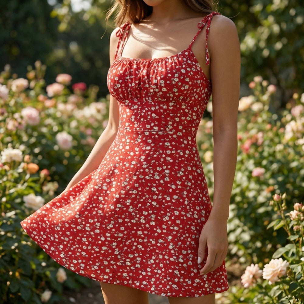 Floral Square Neck Fit and Flare Mini Dress Summer 2