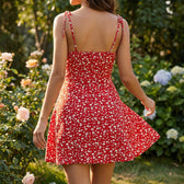 Floral Square Neck Fit and Flare Mini Dress Summer 10