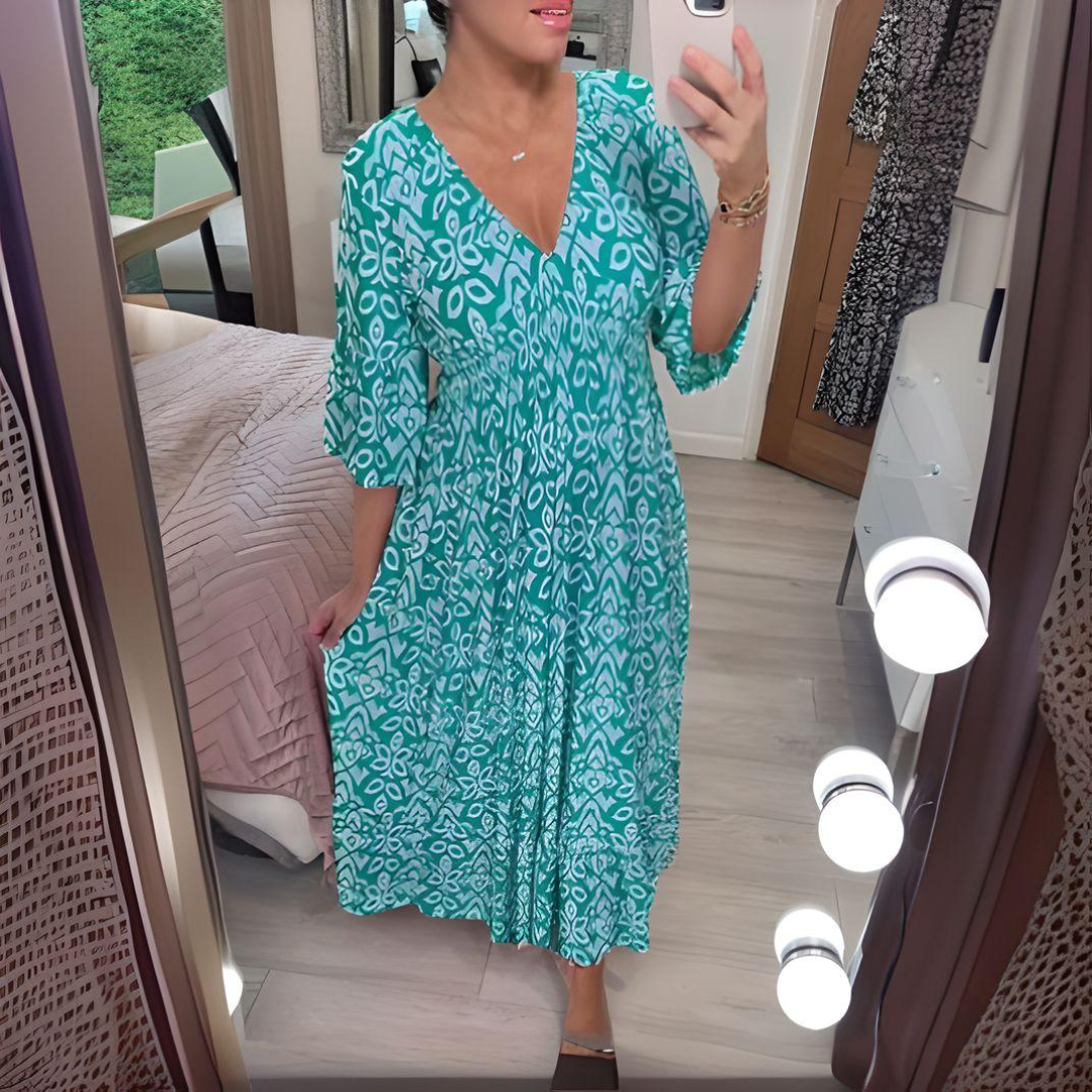Malina - Summer Flare Sleeve Long Beach Dress Blue