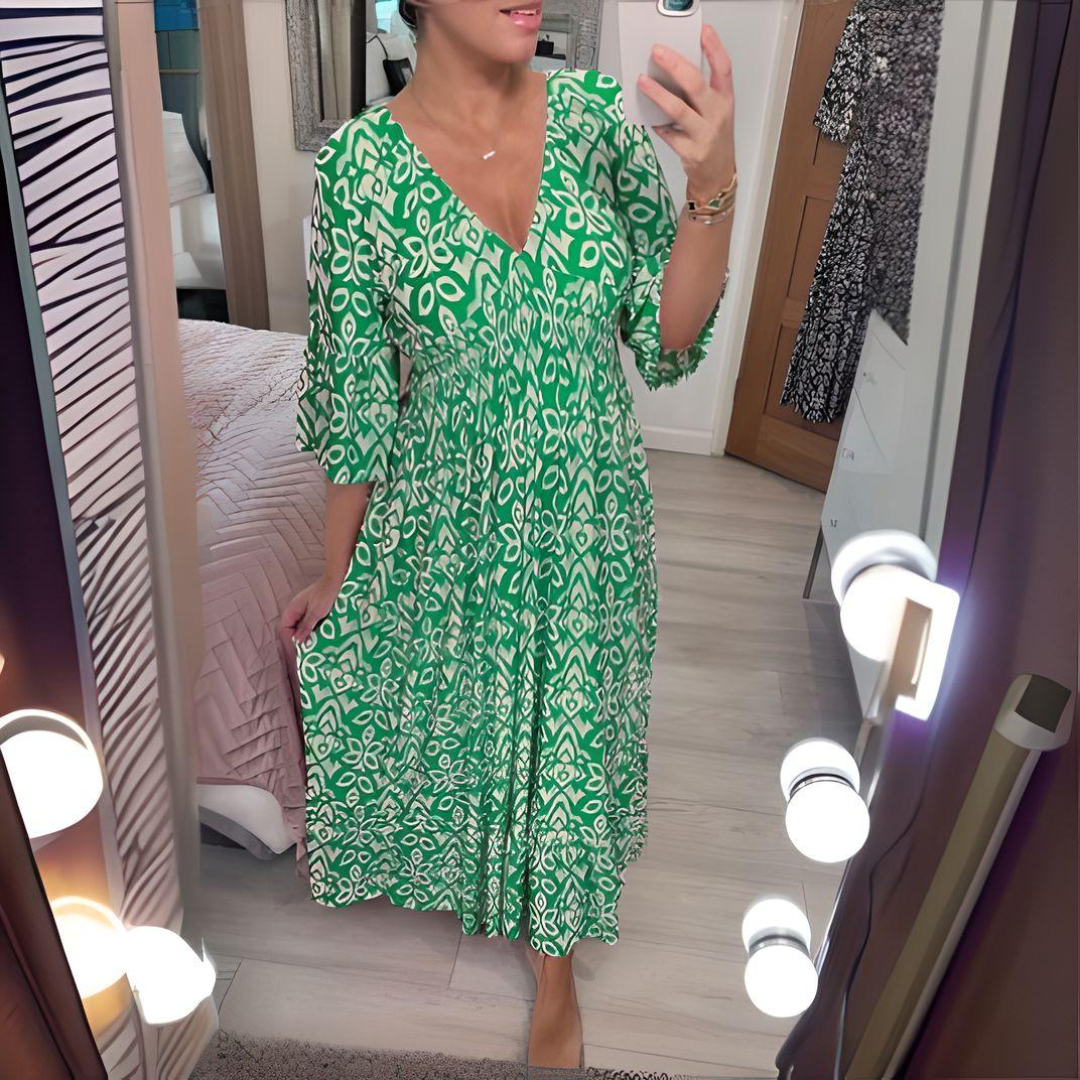 Malina - Summer Flare Sleeve Long Beach Dress Green